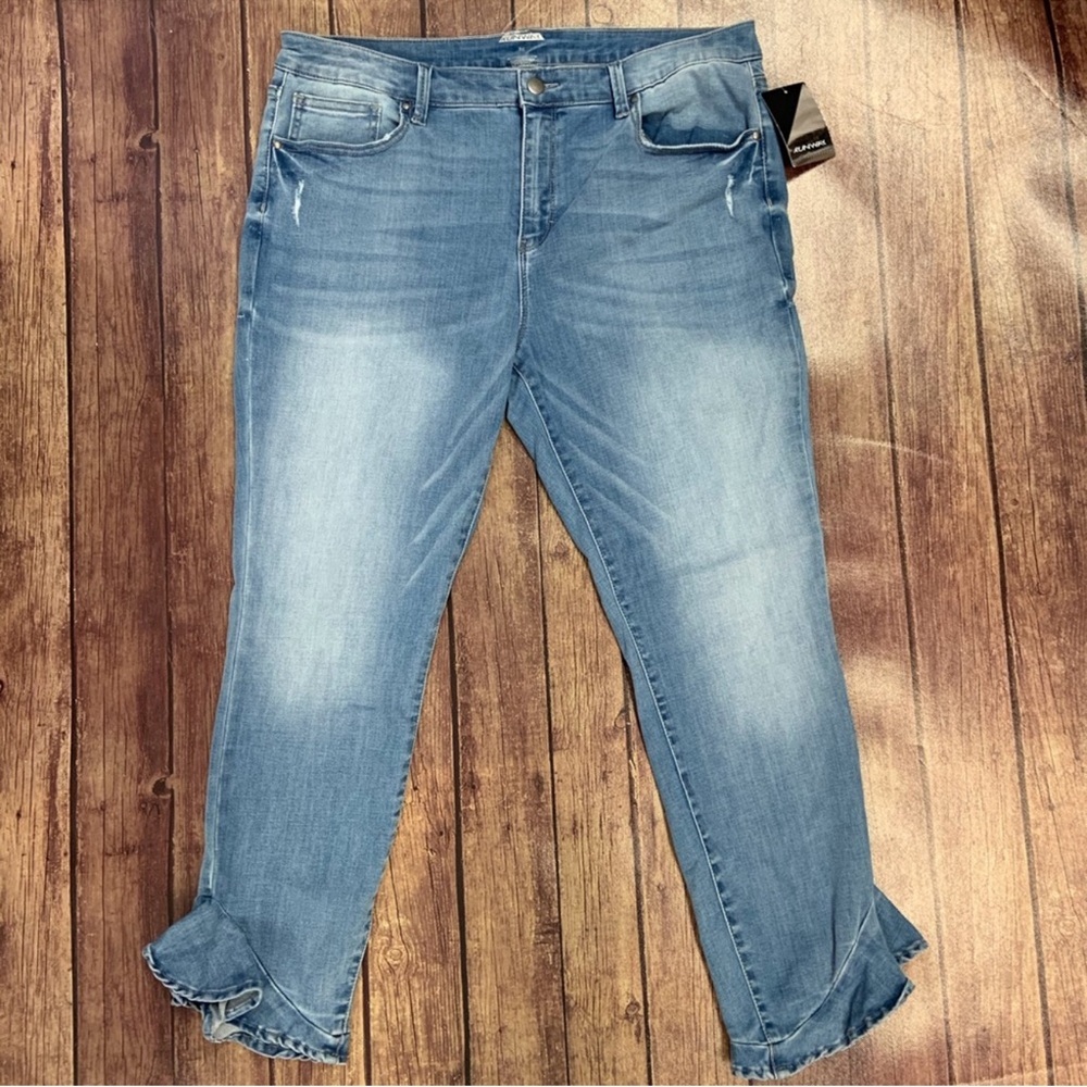Women's Blue Project Runway Jeans with Ruffle at Hem, NWT L
